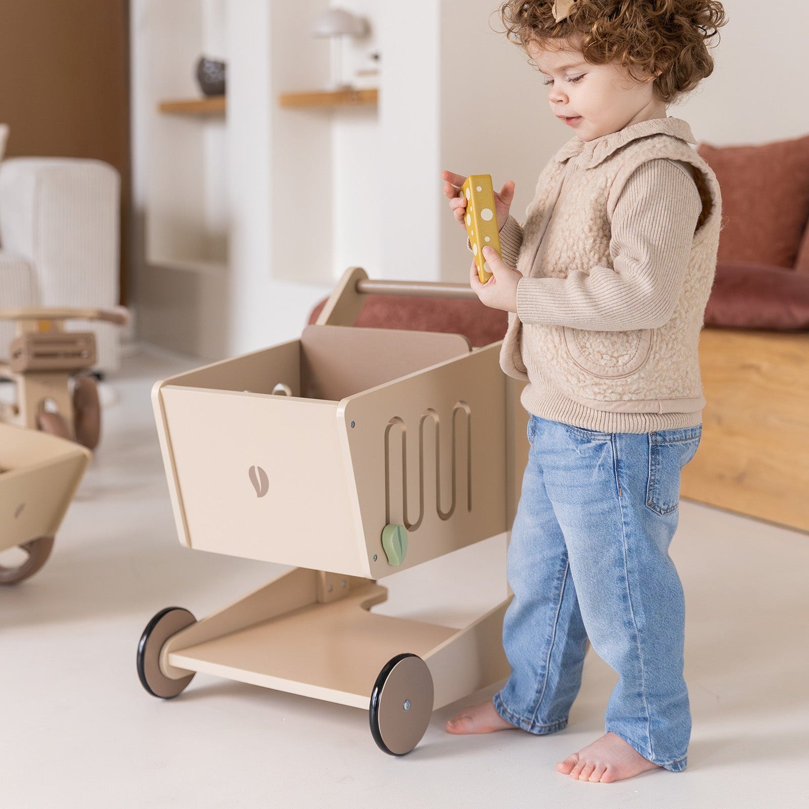 Babiem® Loopwagen Oliver | Houten winkelwagen met accessoires