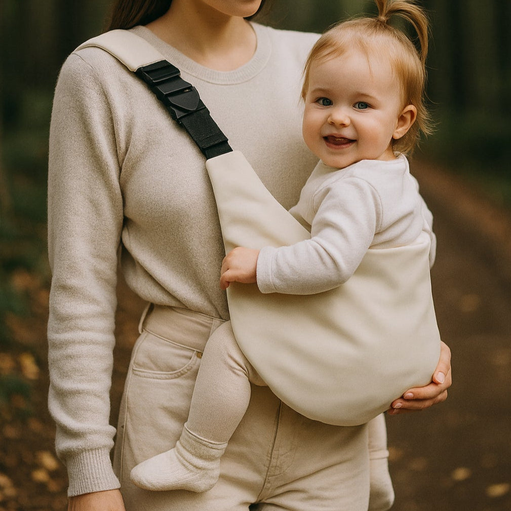 heupdrager-baby-kind-ergonomisch-draagzak-beige-comfortabel-side-sfeerfoto